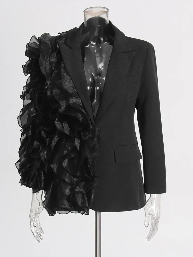 AIIZIE PATCHWORK RUFFLES CHIC BLAZER IN BLACK - product image