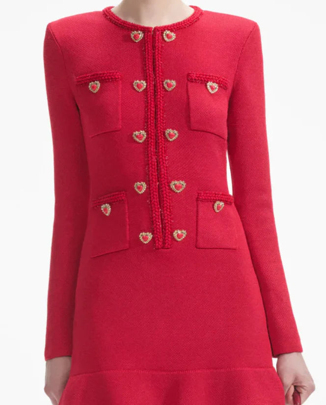 AIIZIE BETTY PATCH-POCKET ROUND-NECK KNITTED MINI DRESS IN RED - product image