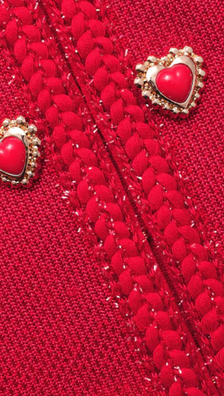 BETTY PATCH-POCKET ROUND-NECK KNITTED MINI DRESS IN RED