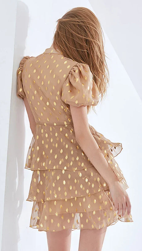 MINI ABITO CON STAMPA A STRATI A POIS IN KAHKI