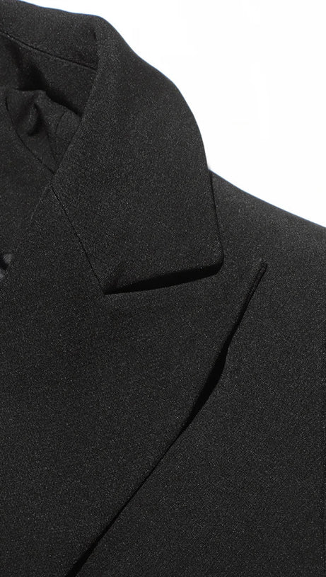 PATCHWORK RUFFLES CHIC BLAZER IN BLACK