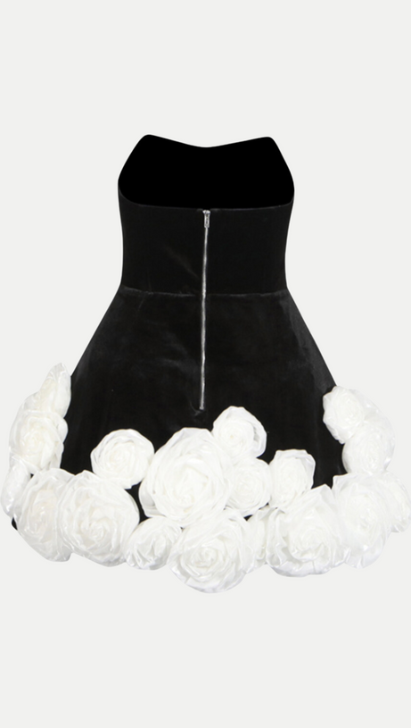 MINI ABITO IN VELLUTO SENZA SPALLINE SEBAST FLOWER NERO