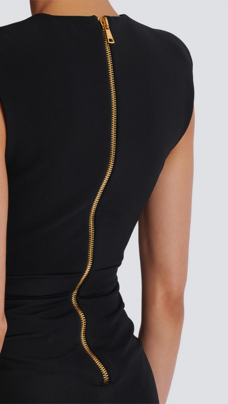 DEEP-V SLEEVELESS RUCHED SLIT MAXI DRESS IN BLACK