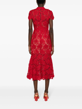 RED FLOWER LACE MIDI DRESS