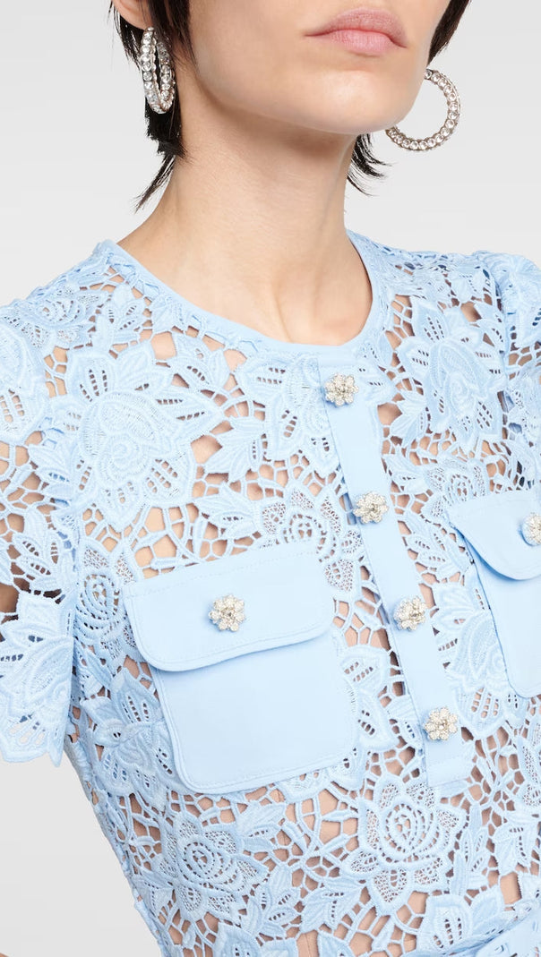 AIIZIE BLUE LACE PEPLUM MINI DRESS - product image