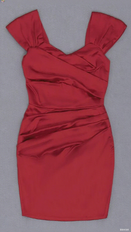 OFF-SHOULDER SATIN PLEATED MINI DRESS IN RED