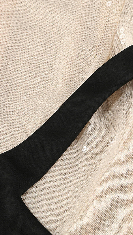 Pailletten-Maxikleid Nude Schwarz