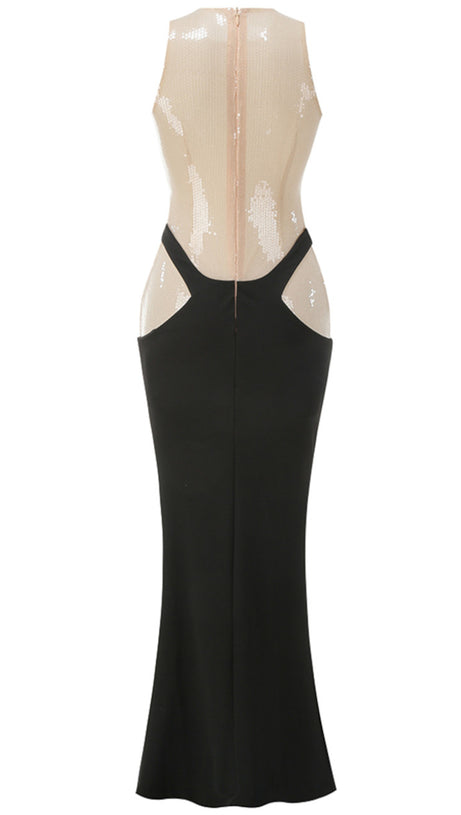 Pailletten-Maxikleid Nude Schwarz