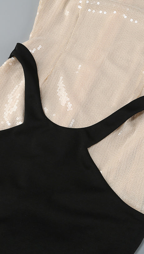 Pailletten-Maxikleid Nude Schwarz