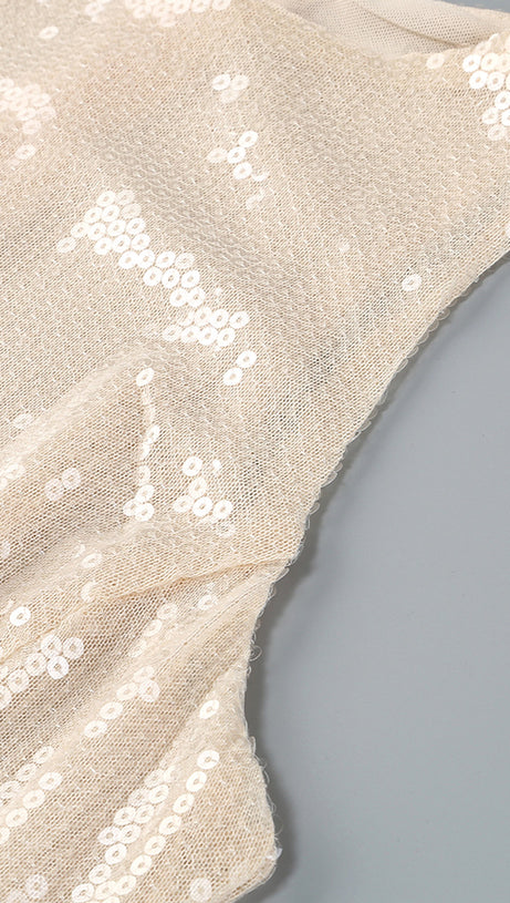 Pailletten-Maxikleid Nude Schwarz