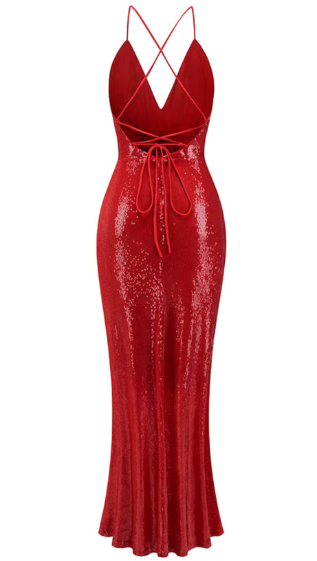 ABITO LUNGO CON PAILLETTES ROSSO