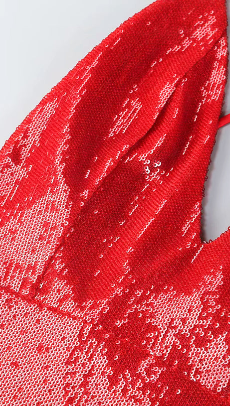 ABITO LUNGO CON PAILLETTES ROSSO