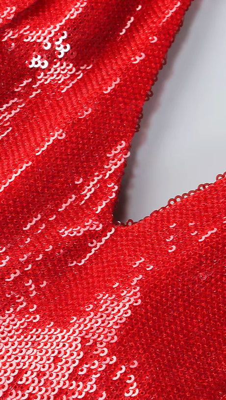 ABITO LUNGO CON PAILLETTES ROSSO