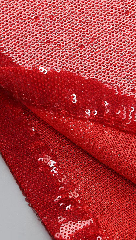 ABITO LUNGO CON PAILLETTES ROSSO