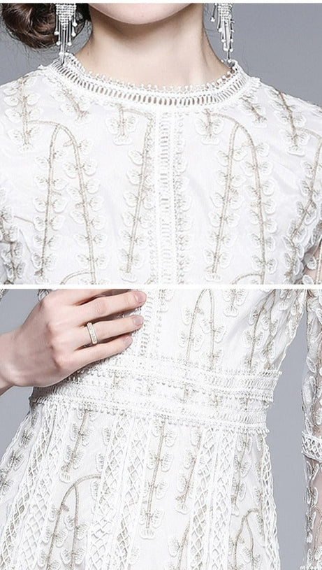 josephine Lace embroidered mesh midi dress in white