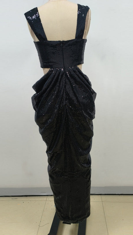 MIDNIGHT BLOOM 3D ROSE MAXI DRESS