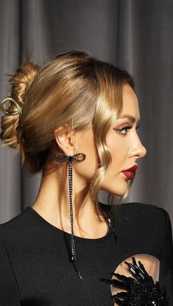 AIIZIE RHINESTONE BOW LONG CHAIN EARRINGS - product image