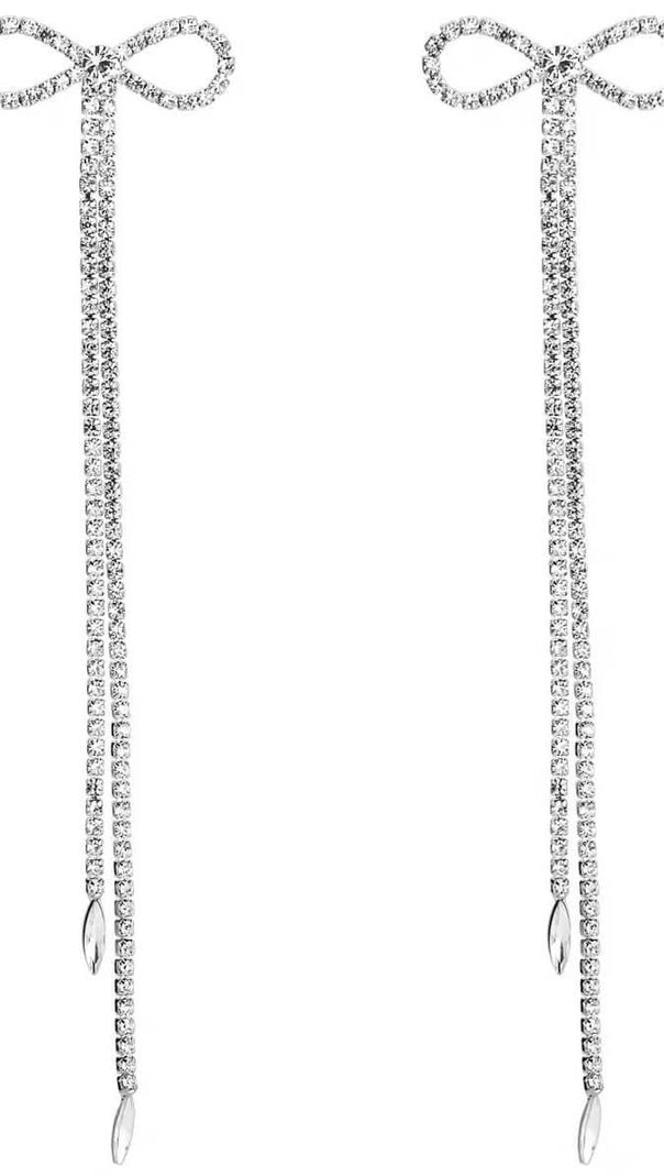 AIIZIE SHALINI RHINESTONE BOW LONG CHAIN EARRINGS - product image