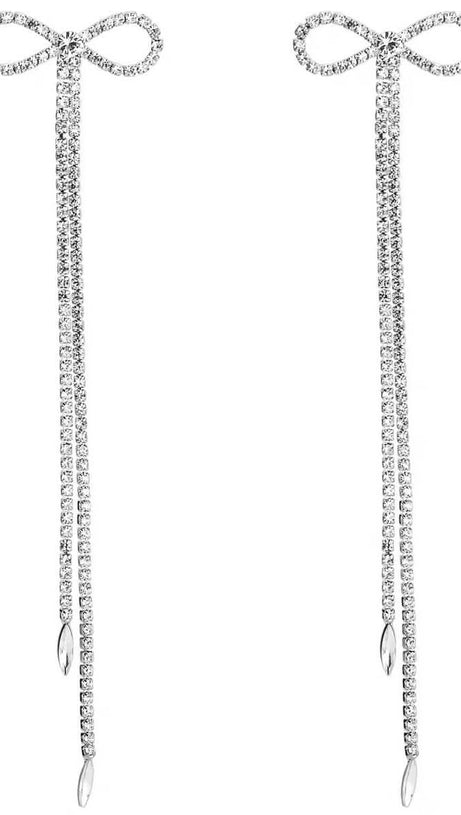 SHALINI RHINESTONE BOW LONG CHAIN EARRINGS
