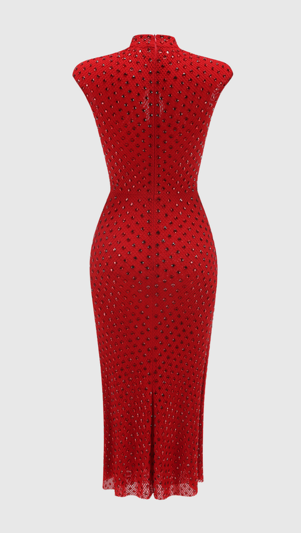 AIIZIE SHARRIE FLOWER RHINESTONE EMBELLISHED FISHNET MIDI DRESS - product image