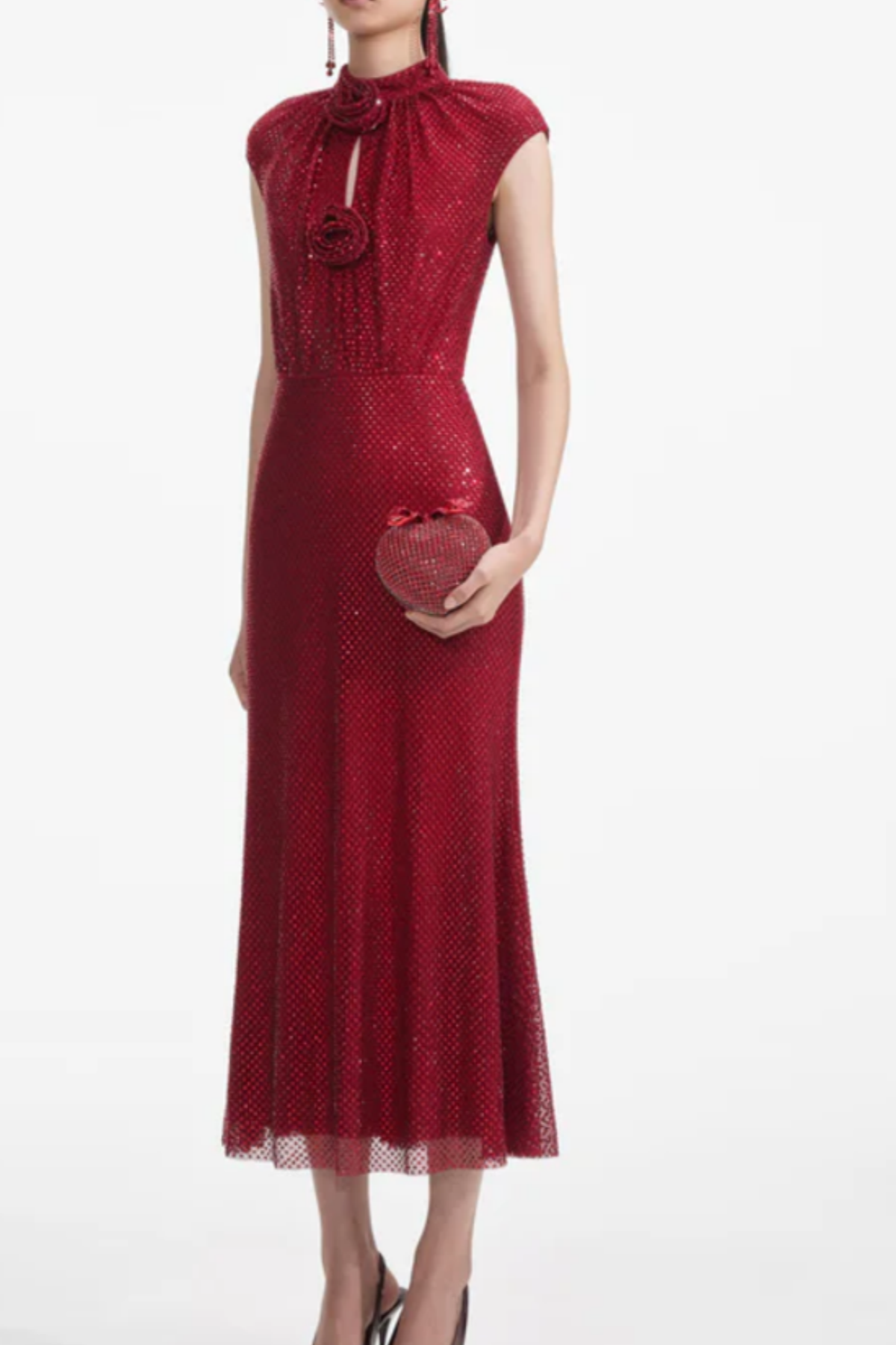 ABITO MIDI A RETE CON STRASS E FIORI SHARRIE