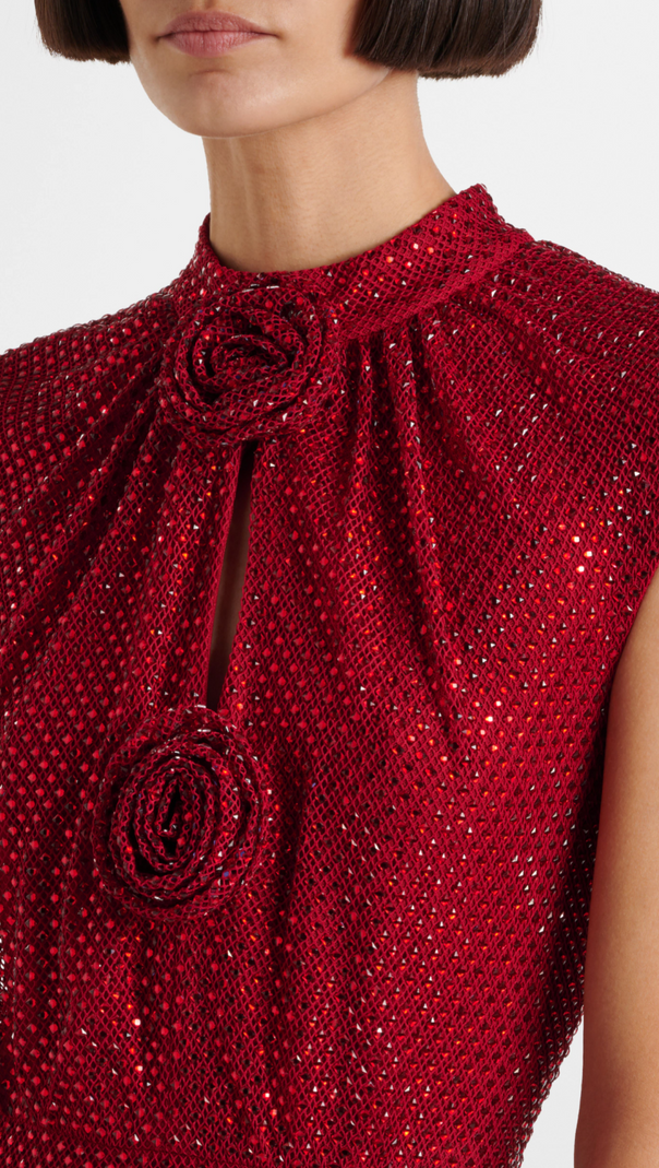 AIIZIE SHARRIE FLOWER RHINESTONE EMBELLISHED FISHNET MIDI DRESS - product image