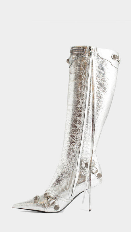 Shilia Kniehohe Stiefel mit Reißverschluss - Silber