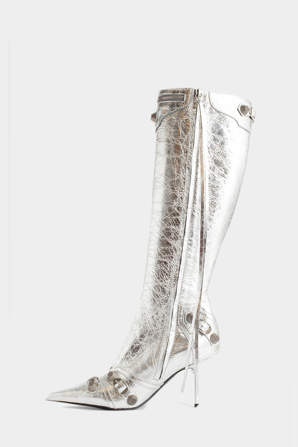 AIIZIE SHILIA ZIP KNEE-HIGH BOOTS - SILVER - product image