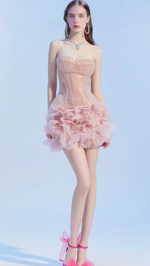 AIIZIE STRAPLESS CORSET MINI DRESS IN PINK - product image