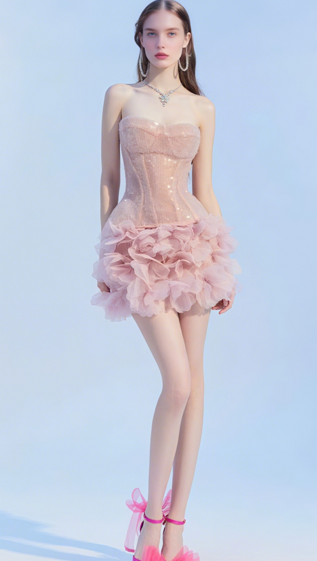 STRAPLESS CORSET MINI DRESS IN PINK