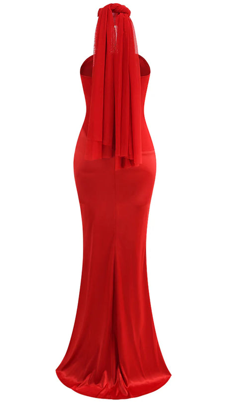 SEQUIN EMBELLISHED STRAPLESS BODYCON MAXI DRESS IN RED