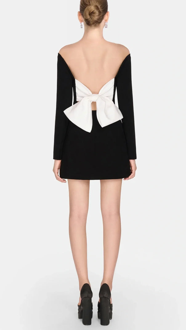 AIIZIE OFF SHOULDER BOW EMBELIISHED BACKLESS MINI DRESS - product image
