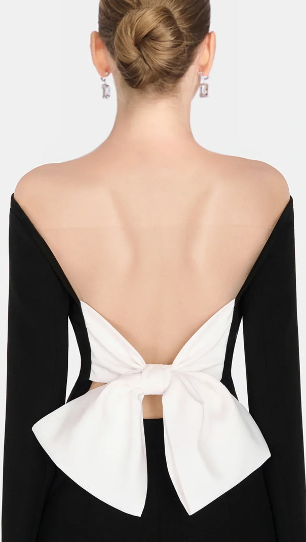 AIIZIE OFF SHOULDER BOW EMBELIISHED BACKLESS MINI DRESS - product image