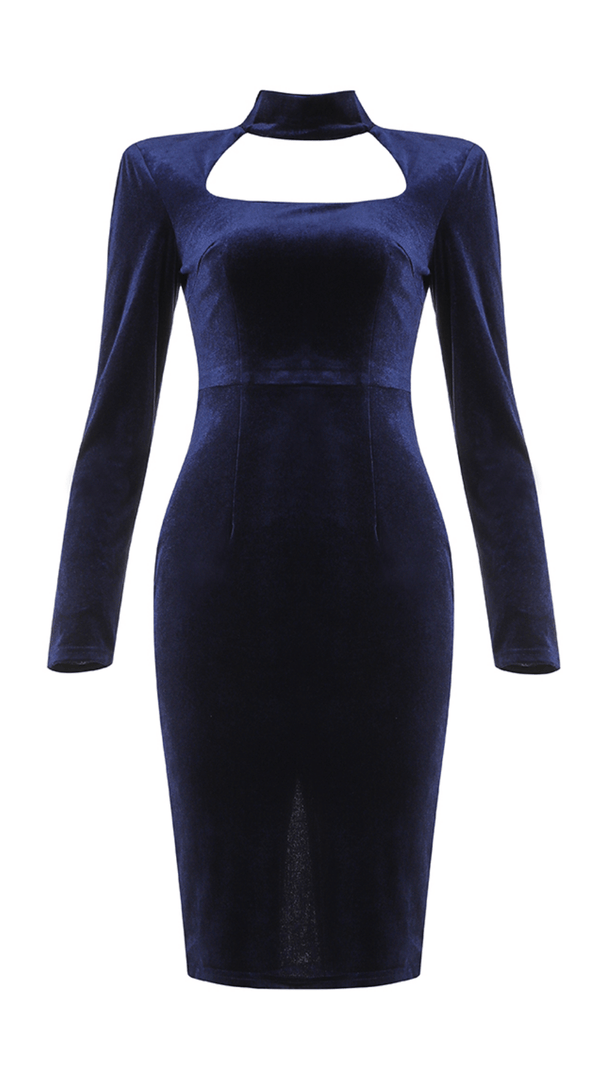 Square Neck Gold Velvet Dress