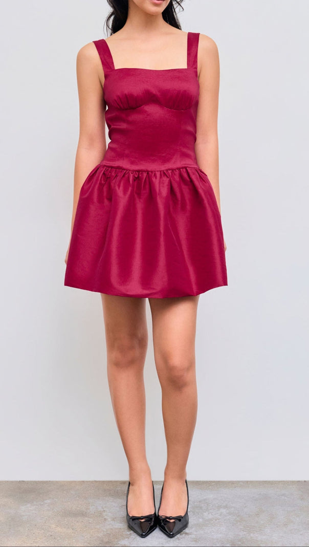 AIIZIE SQUARE NECK BOWKNOT ZIPPER MINI DRESS IN RED - product image