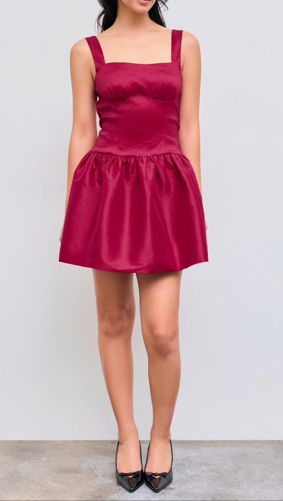 SQUARE NECK BOWKNOT ZIPPER MINI DRESS IN RED