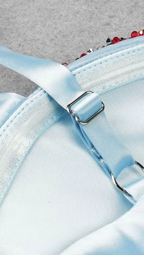 ABITO LUNGO BUSTIER CON DETTAGLIO STELLA MARINA E CRISTALLI BLU