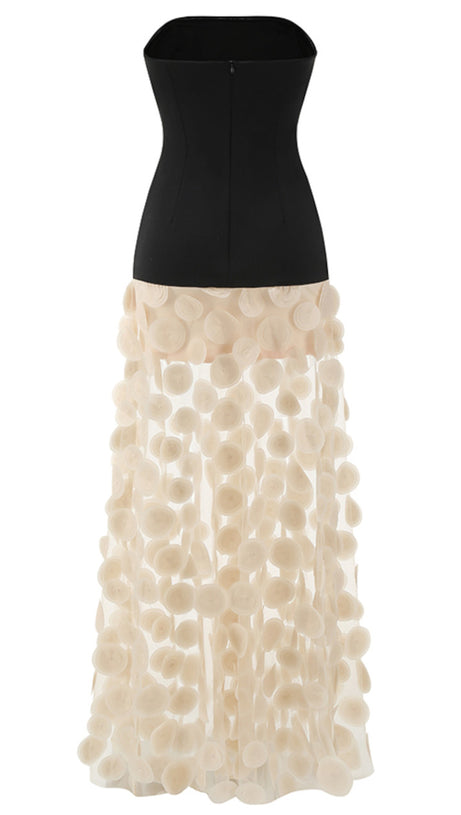 Trägerloses Maxikleid in A-Linie Schwarz Elfenbein