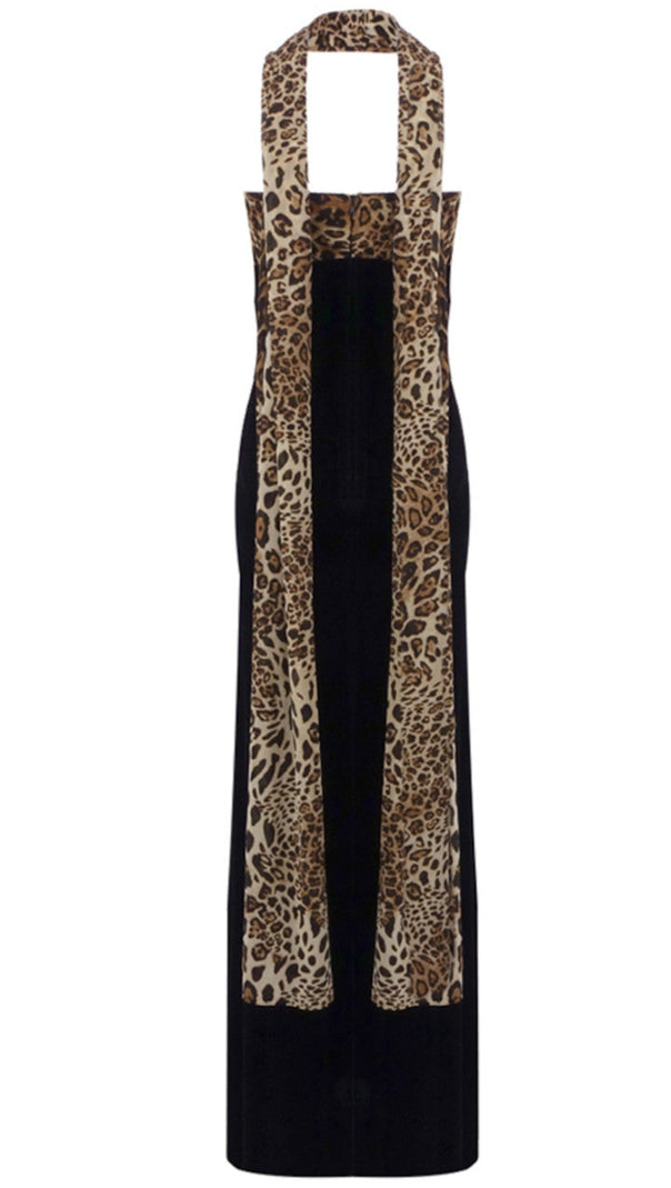 AIIZIE STRAPLESS ANIMAL PRINT BUSTIER MAXI VELVET DRESS BLACK - product image