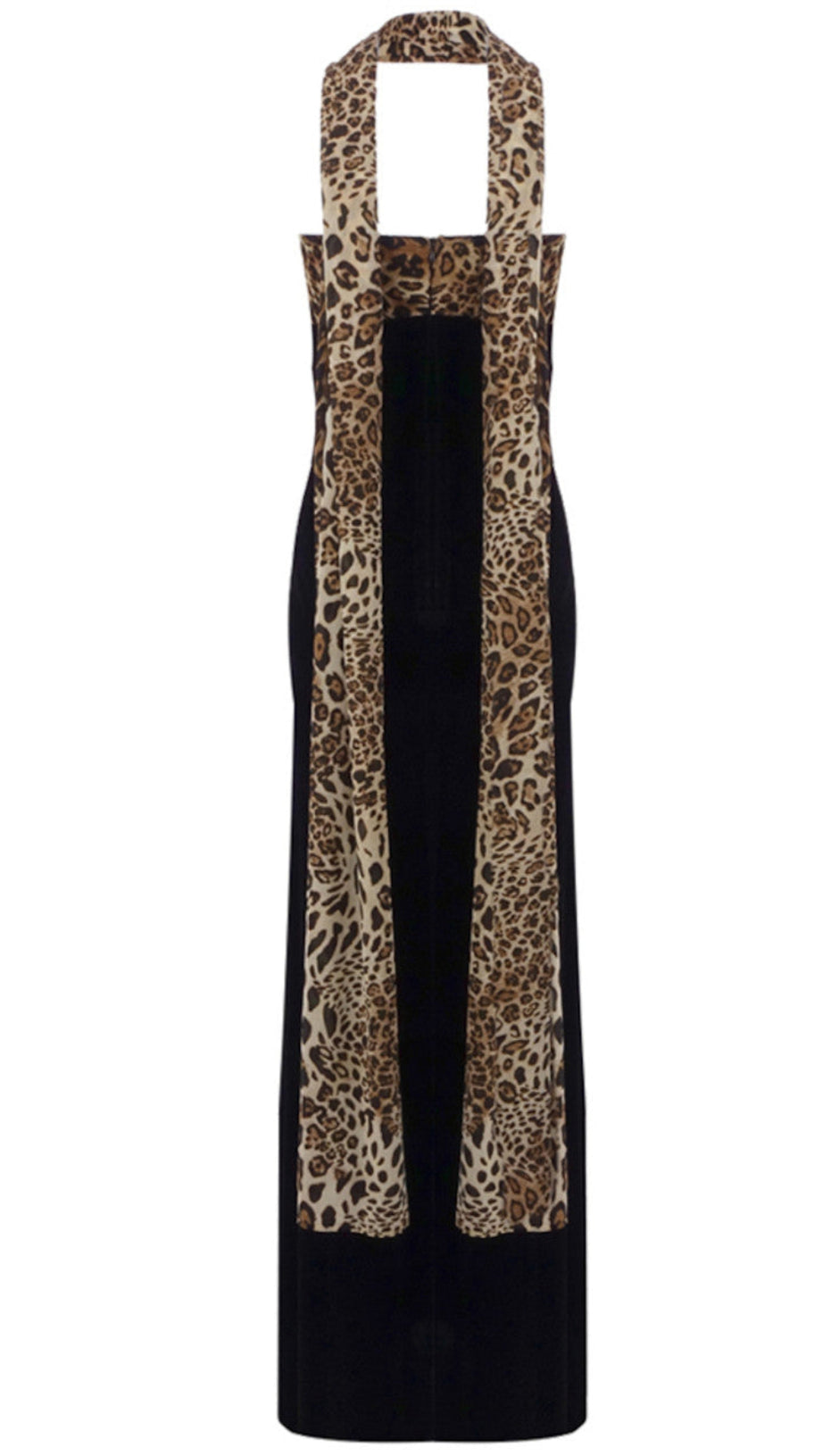 STRAPLESS ANIMAL PRINT BUSTIER MAXI VELVET DRESS BLACK