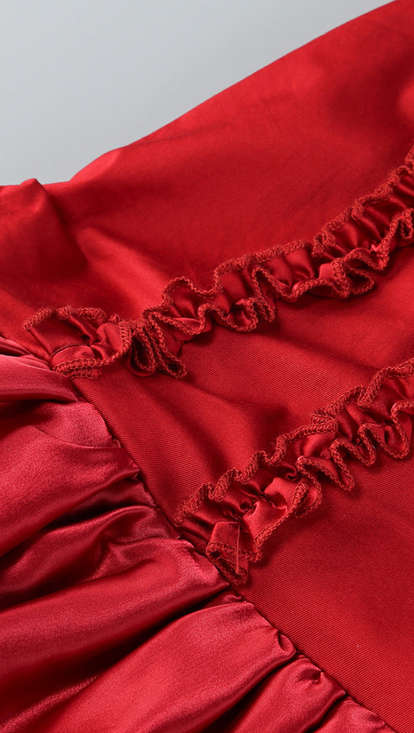 AIIZIE STRAPLESS BUSTIER RUFFLE DRESS RED - product image