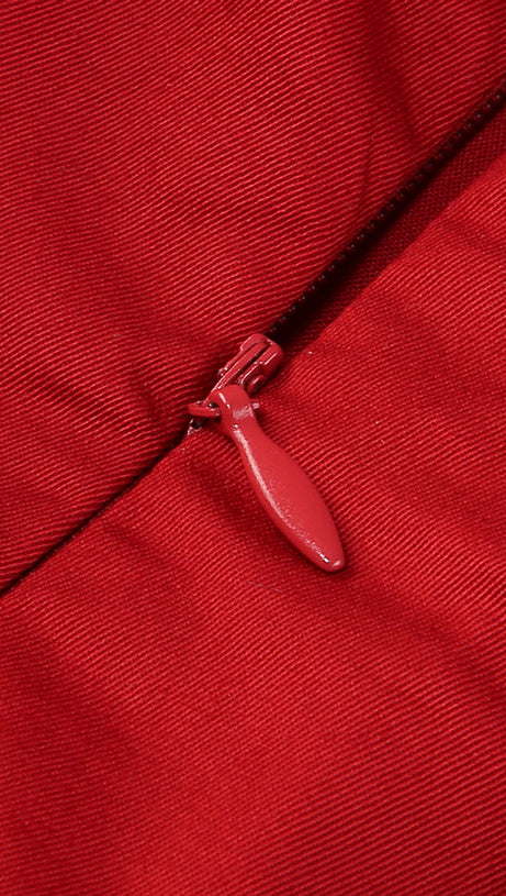 STRAPLESS BUSTIER RUFFLE DRESS RED