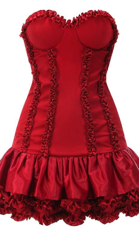 Strapless Bustier Ruffle Dress Red