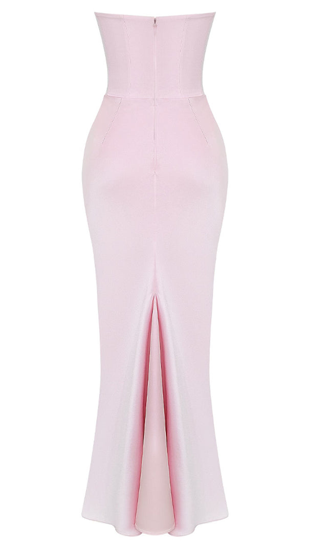 AIIZIE PINK VELVET STRAPLESS CORSET MAXI DRESS - product image