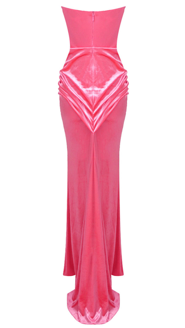 AIIZIE STRAPLESS CRYSTAL BUSTIER DRAPED MAXI DRESS PINK - product image