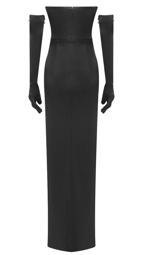 Trägerloses Kristall-Bustier-Maxikleid in Schwarz