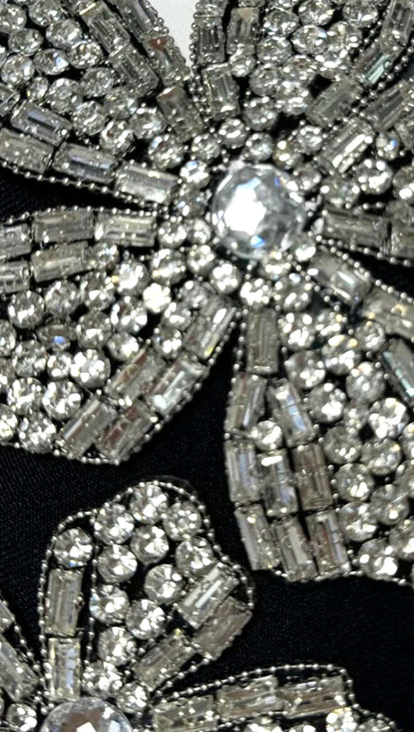 STRAPLESS CRYSTAL FLORAL TWO PIECE MAXI DRESS BLACK