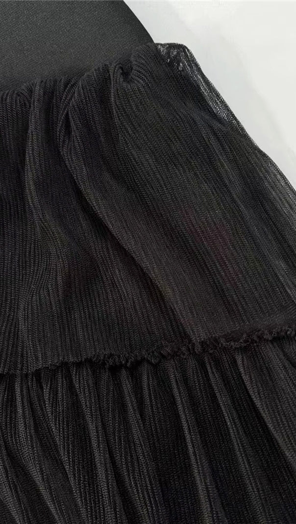AIIZIE STRAPLESS CRYSTAL RUFFLE MAXI DRESS BLACK - product image