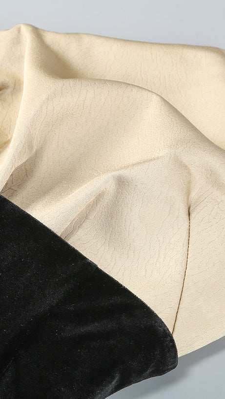 Trägerloses Meerjungfrau-Maxi-Samtkleid Schwarz Elfenbein