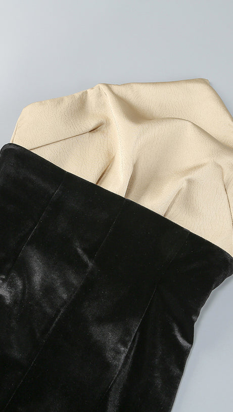 Trägerloses Meerjungfrau-Maxi-Samtkleid Schwarz Elfenbein